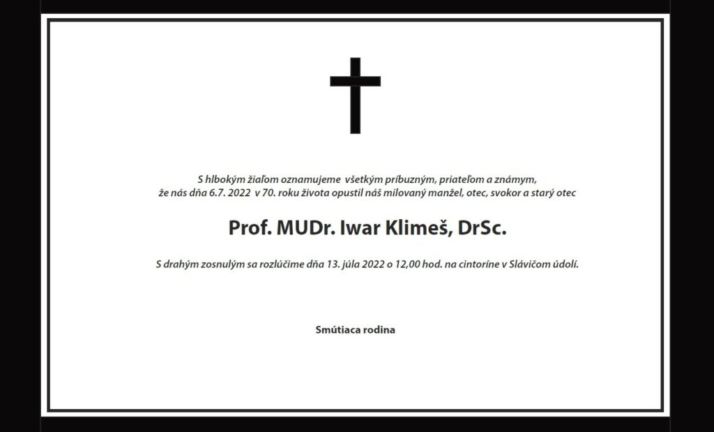 parté prof. MUDr. Iwara Klimeša, DrSc.