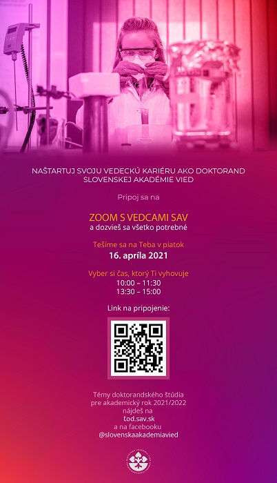 Leták propagujúci online stretnutie „ZOOM s vedcami SAV“