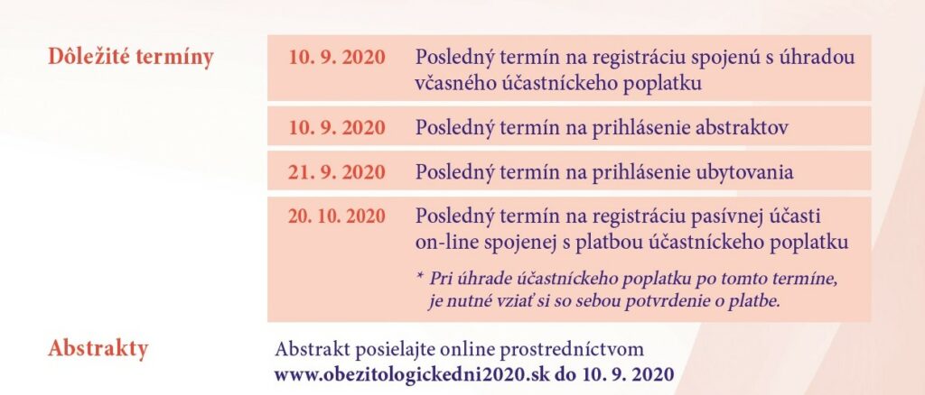 Prehľad termínov na registráciu a abstrakty Obezitologického kongresu 2020